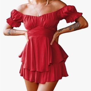 Fixmatti Woman Boho Romper Off Shoulder Ruffle Chiffon